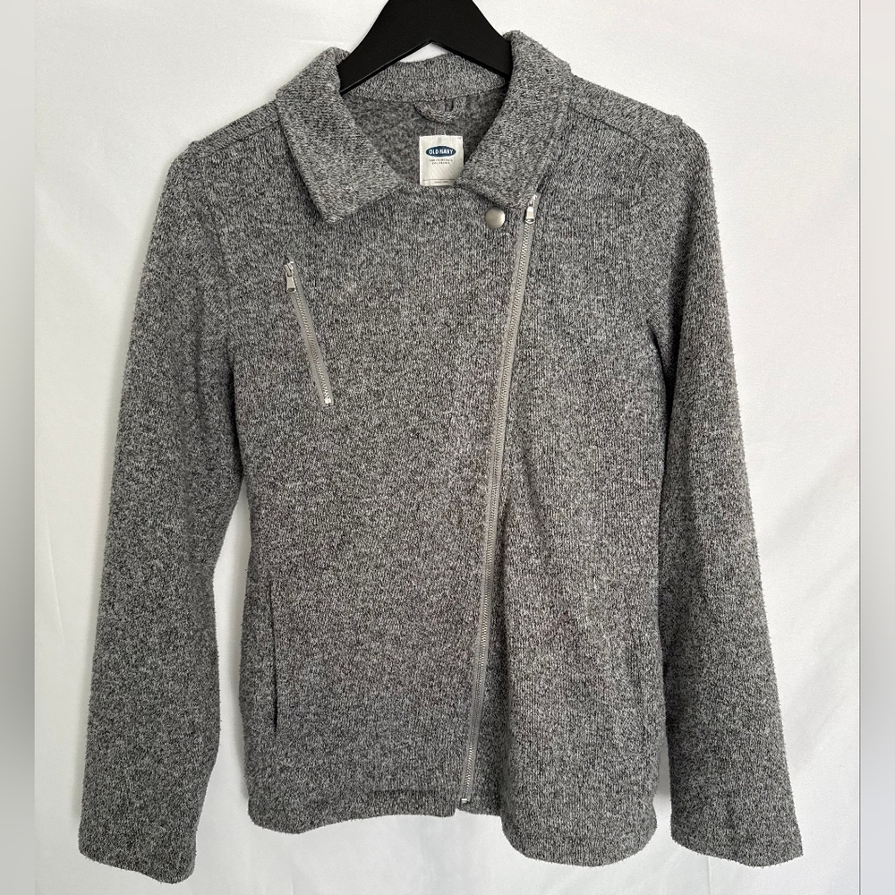 Old Navy Moto Asymmetrical Knit Jacket - Heather Gray Girls Size 16 XXL